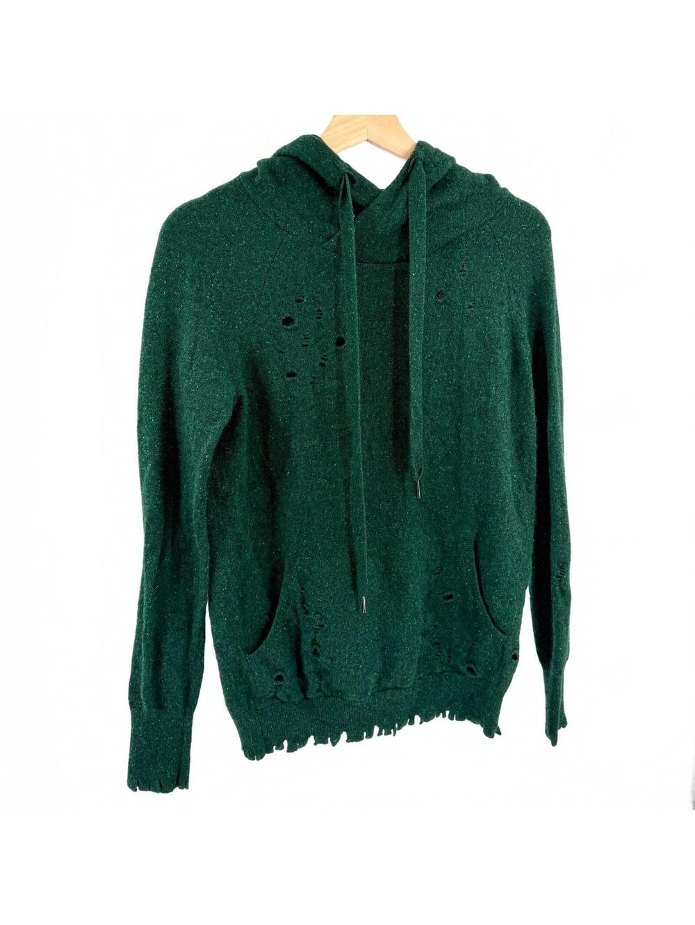 Aqua Cashmere Green Distressed Raw Hem Hoodie